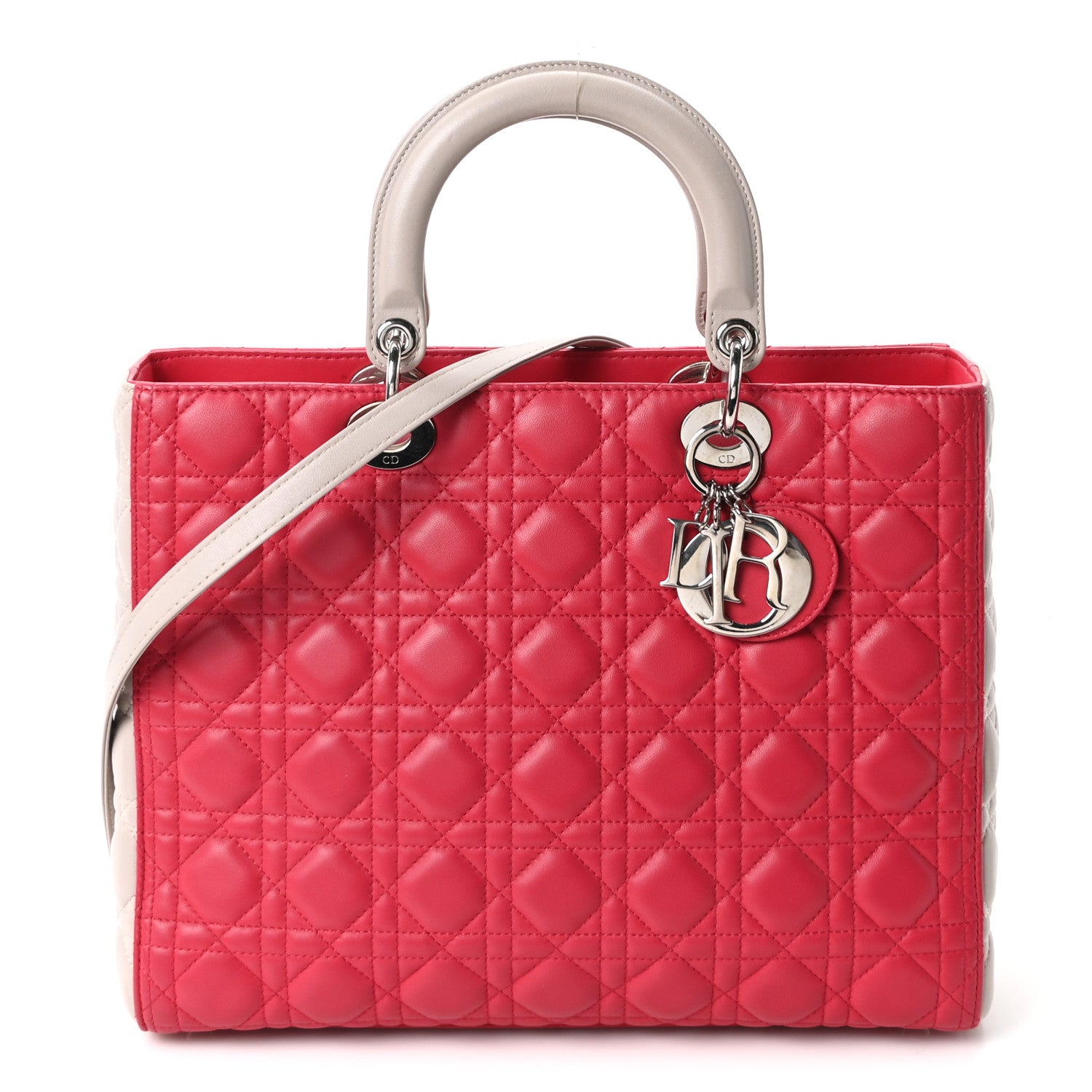 Dior Lambskin Cannage Large Bi-Color Lady Dior Coral Beige