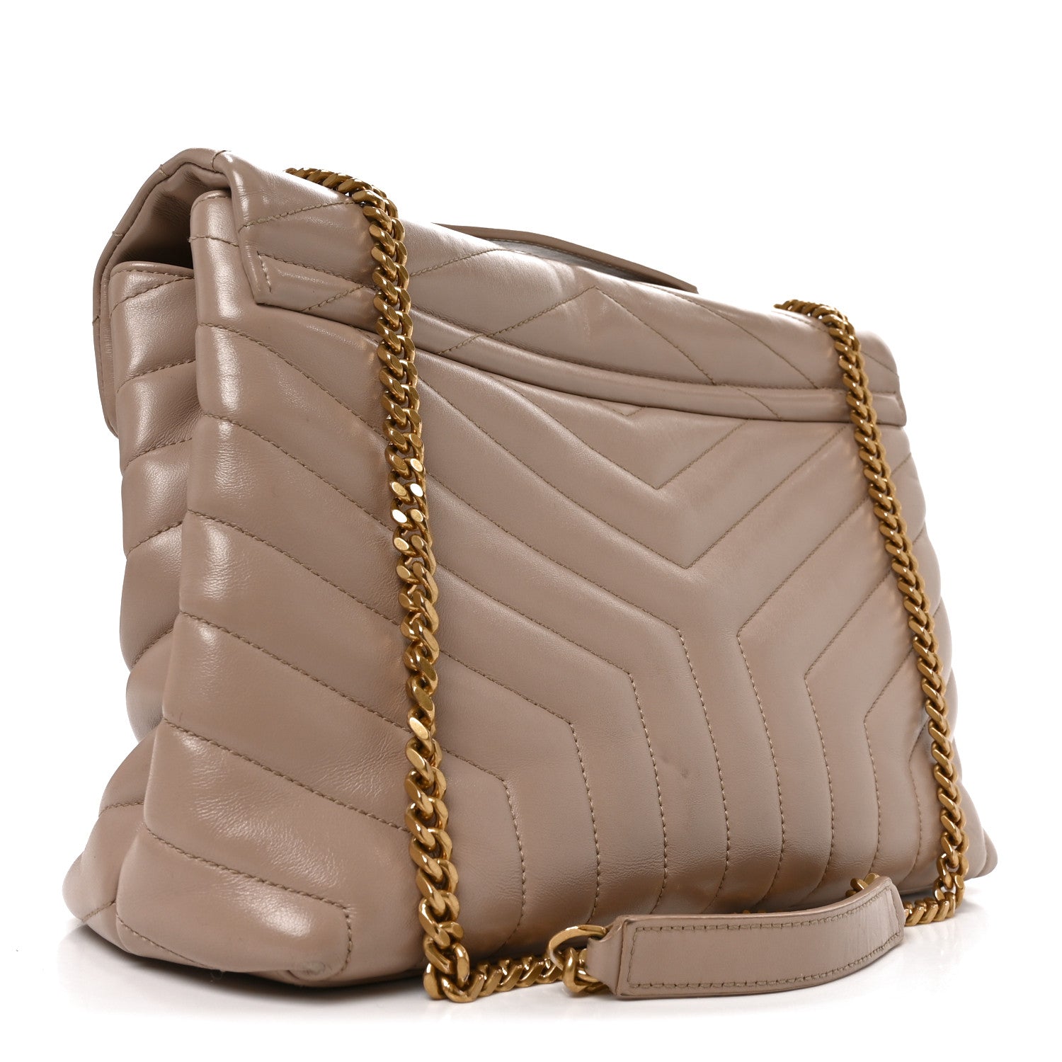 Saint Laurent Calfskin Y Quilted Monogram Medium Loulou Chain Satchel Dark Beige