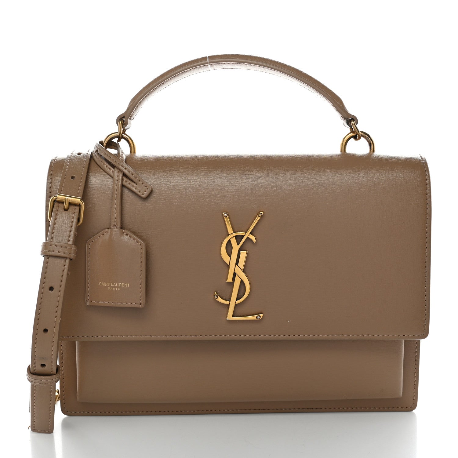 Saint Laurent Smooth Calfskin Medium Monogram Sunset Satchel Natural Tan