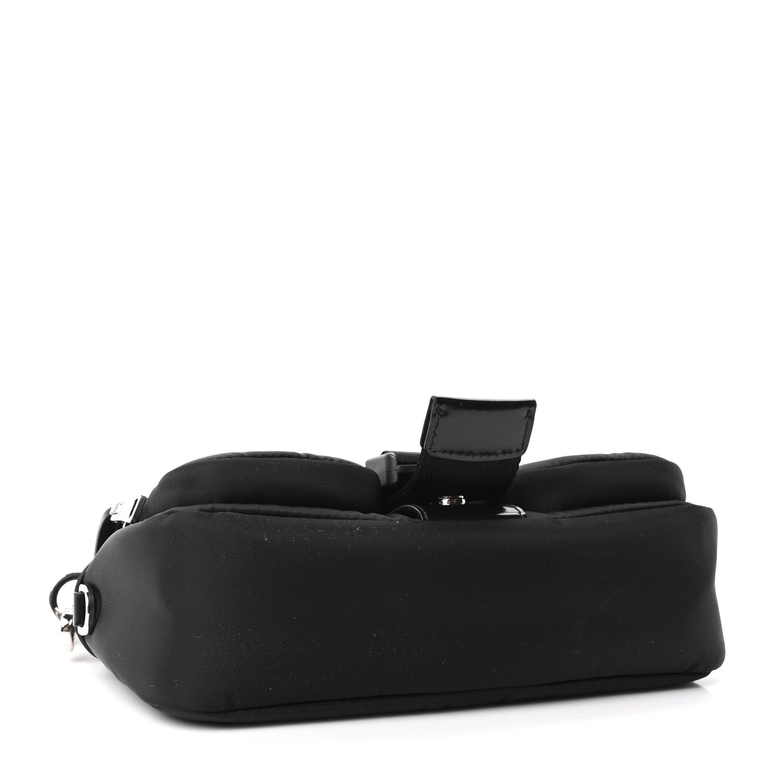 Prada Re-Nylon Spazzolato Double Pocket Buckle Shoulder Bag Black