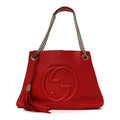 Gucci Pebbled Calfskin Medium Soho Chain Shoulder Bag Tabasco Red