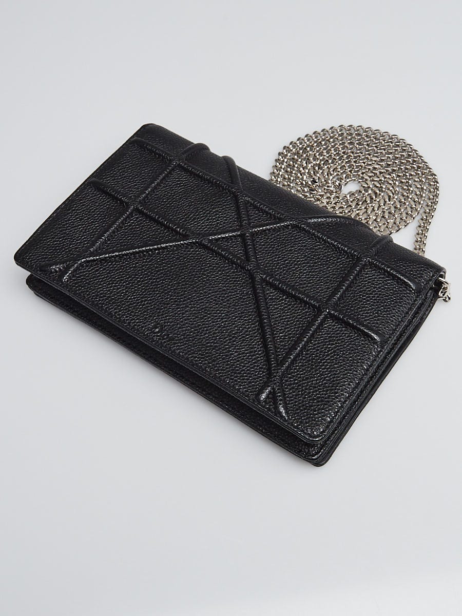 Top/back angled view — Dior Diorama Mini Bag in black grained calfskin with silver-tone chain hardware