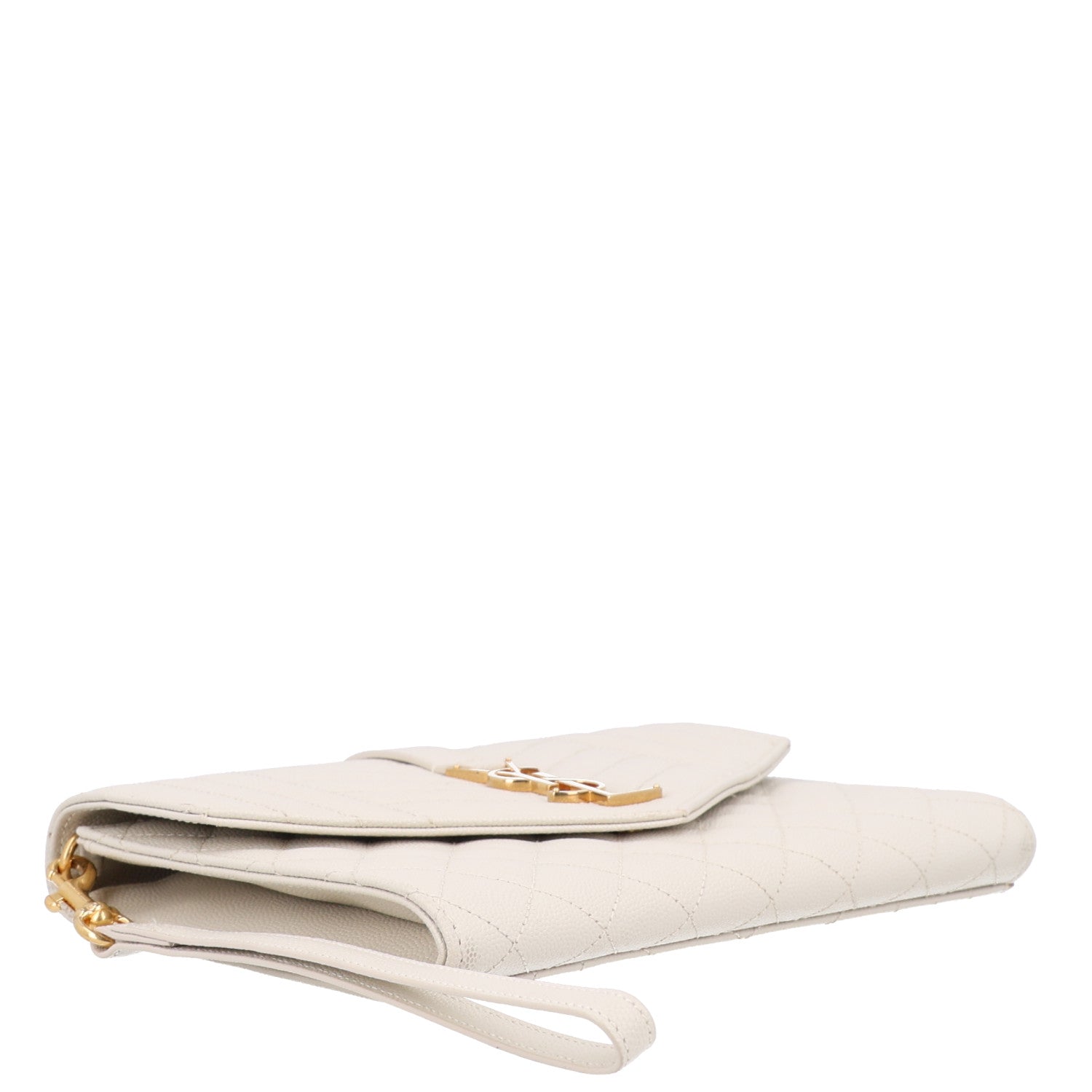 Saint Laurent Grain De Poudre Textured Mixed Matelasse Triquilt Monogram Clutch Crema Soft