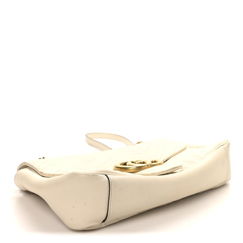 Gucci Calfskin Matelasse Medium GG Marmont Shoulder Bag White