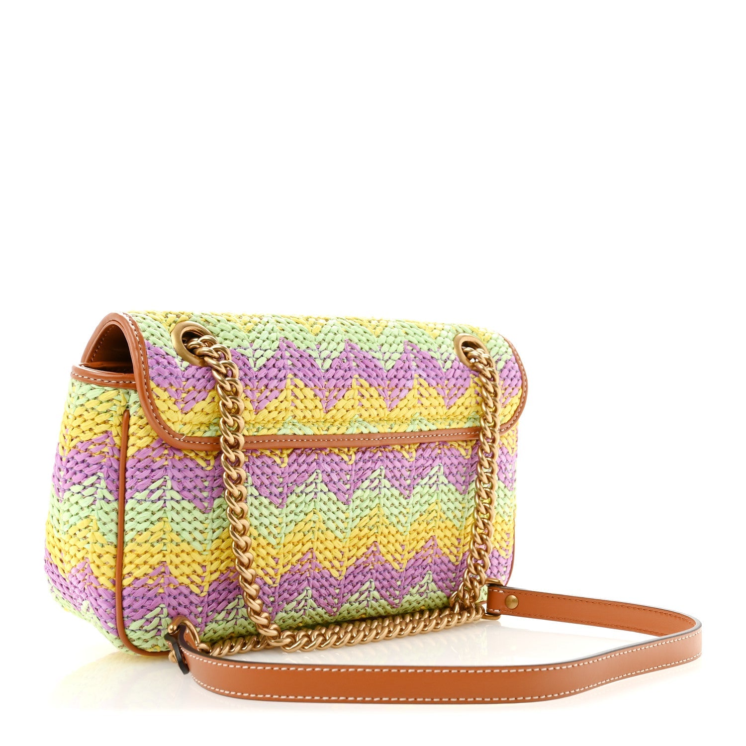 Gucci Calfskin Raffia Woven Small GG Marmont Shoulder Bag Multicolor