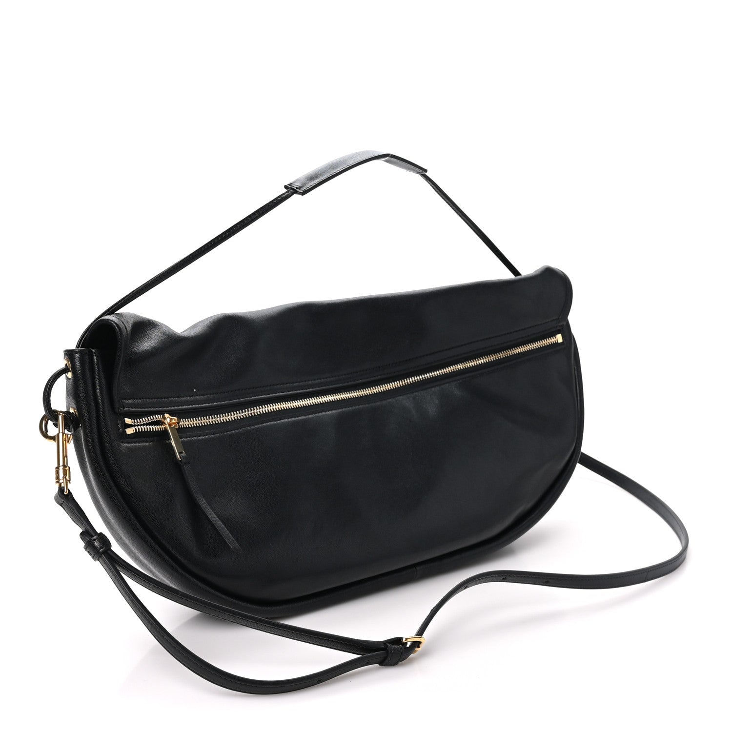 Celine Shiny Lambskin Soft Triomphe Half Moon Bag Black