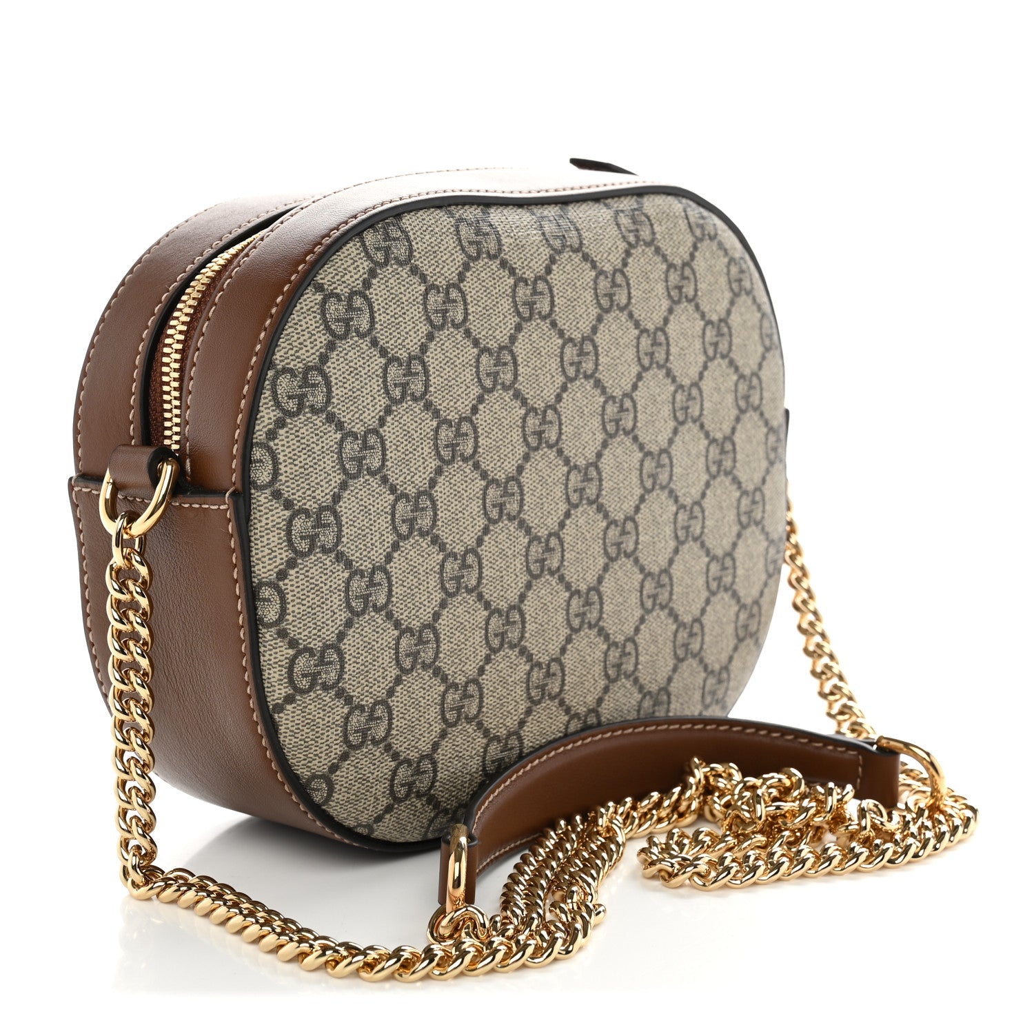 Gucci GG Supreme Monogram Cuoio Toscano Mini Chain Shoulder Bag Beige Ebony Cuir