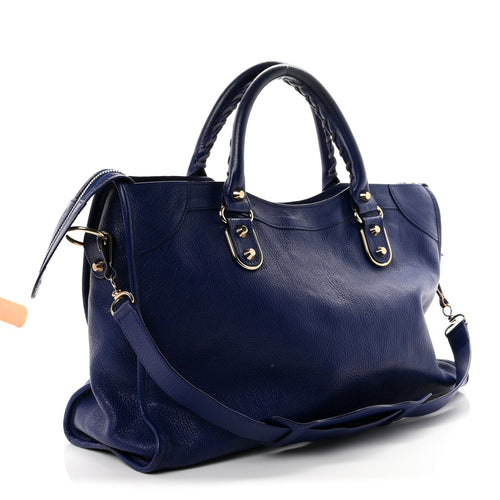 Balenciaga Chevre Gold Metallic Edge Hardware City Bleu Roi