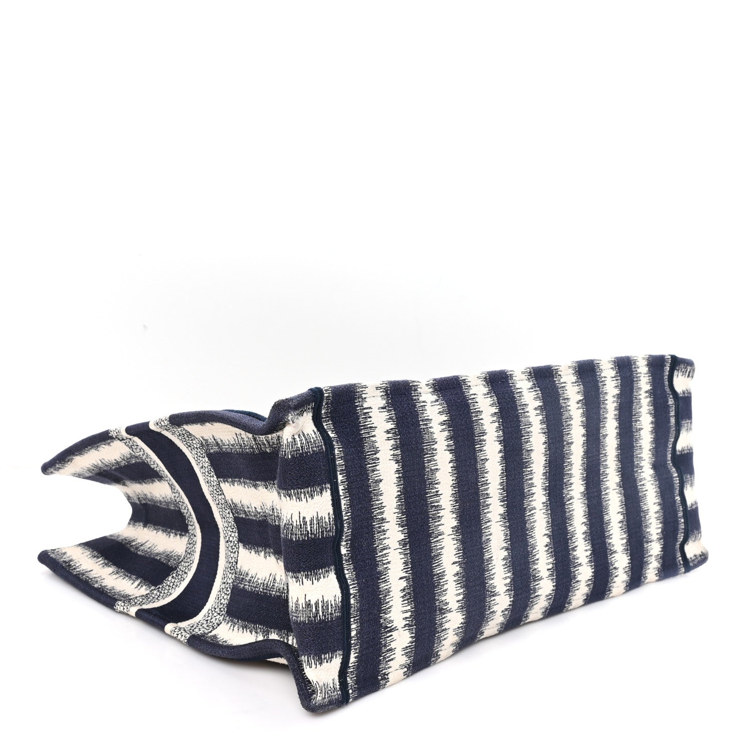 Dior Canvas Embroidered Large Striped Book Tote Navy