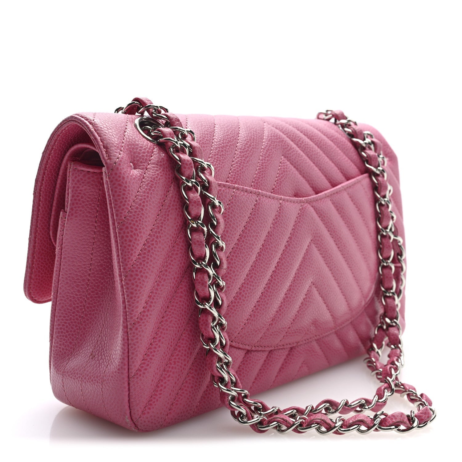 Chanel Caviar Chevron Quilted Medium Double Flap Pink