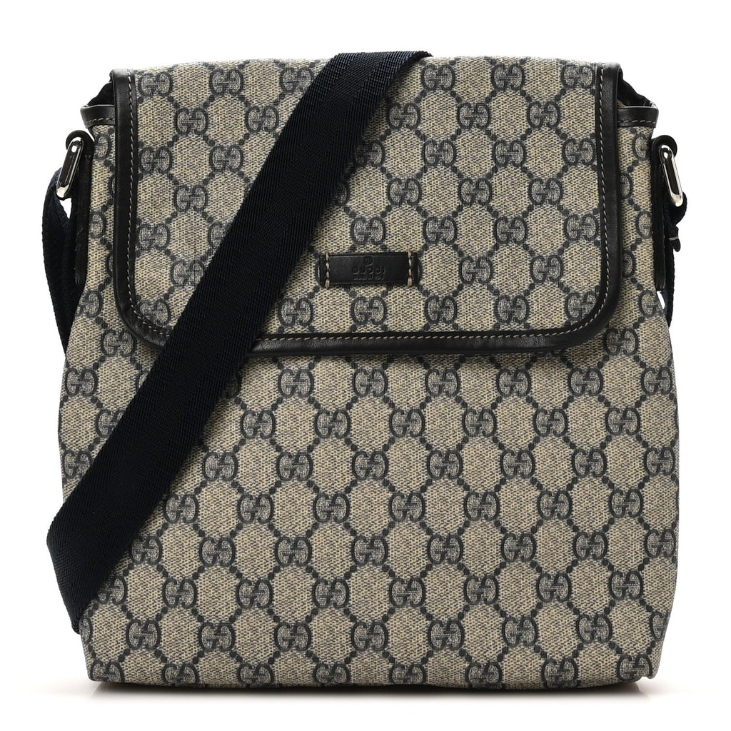 Gucci GG Plus Monogram Sellieria Calfskin Small Flap Messenger Bag Beige Blue