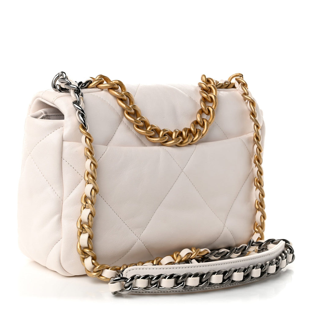 Chanel Lambskin Quilted Medium Chanel 19 Flap White