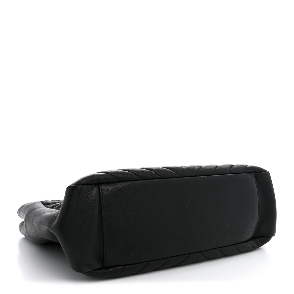 Saint Laurent Sheepskin Matelasse Chevron Large Monogram Shopping Bag Black