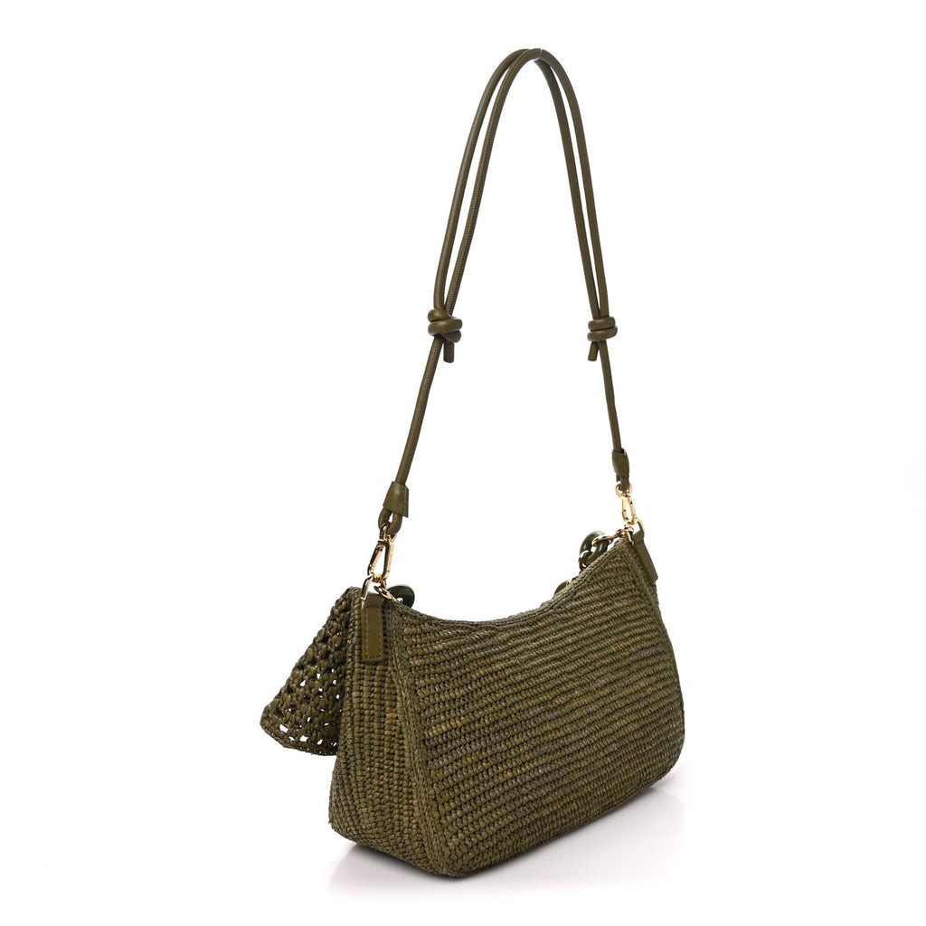 Loewe Raffia Calfskin Donut Chain Medium Ola Shoulder Bag Dark Khaki