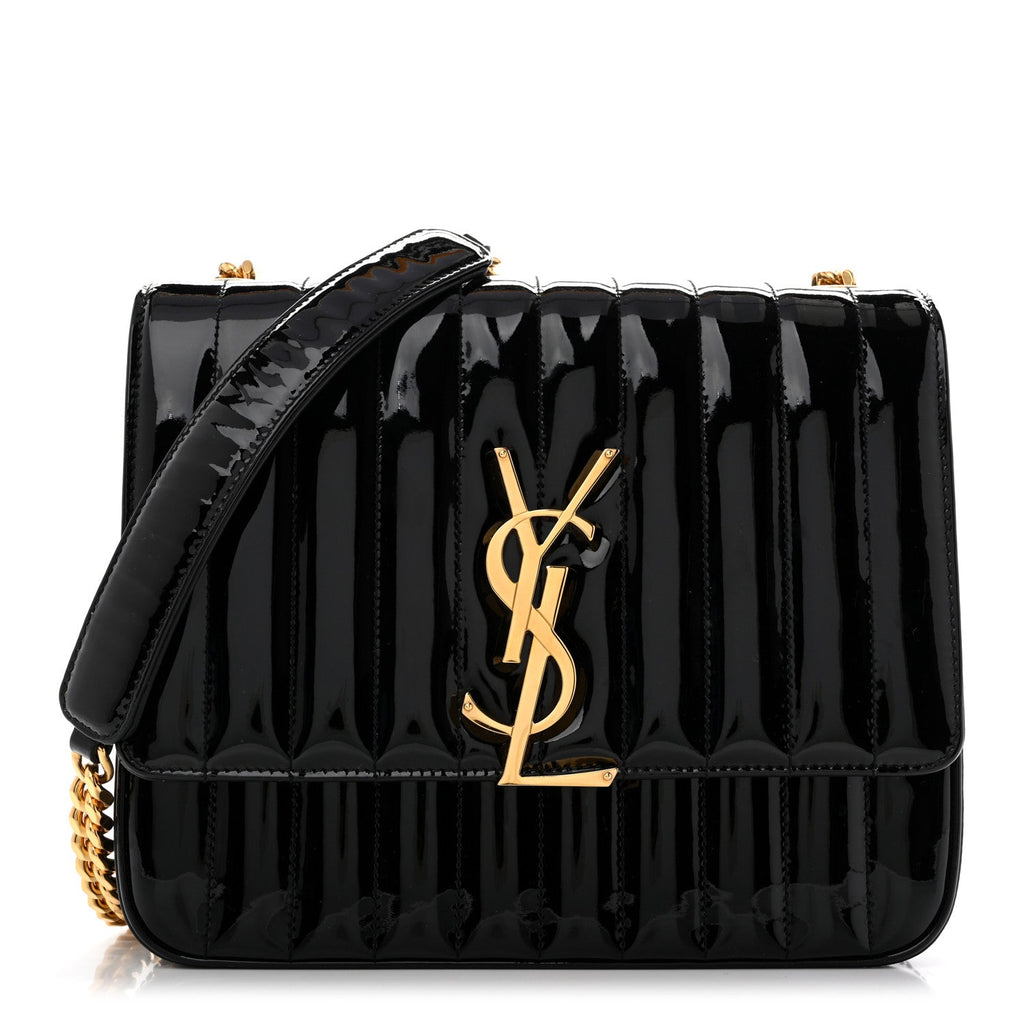 Saint Laurent Patent Matelasse Monogram Large Vicky Chain Bag Black
