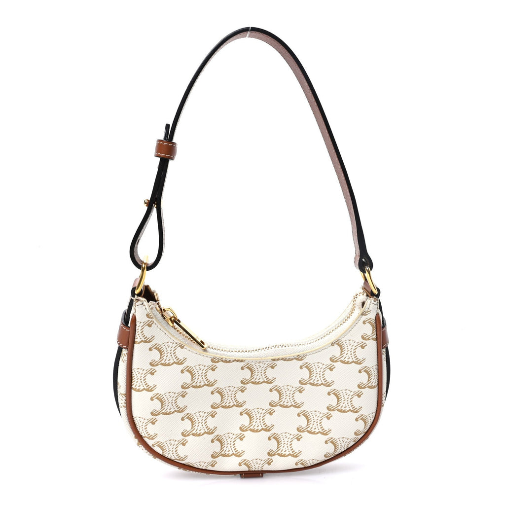 Celine Canvas Calfskin Mini Ava Triomphe Shoulder Bag White
