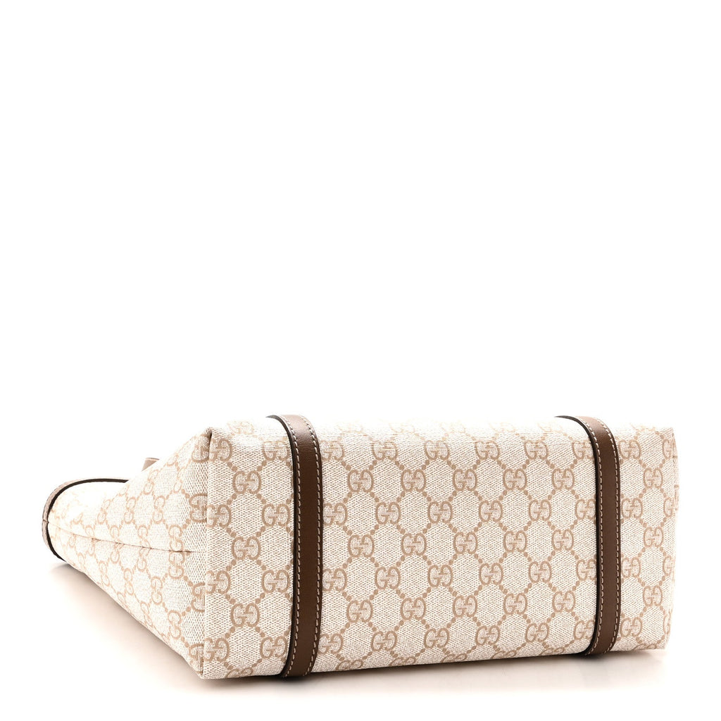 Gucci GG Supreme Monogram Calfskin Small Nice Tote New Mystic White Beige Brown