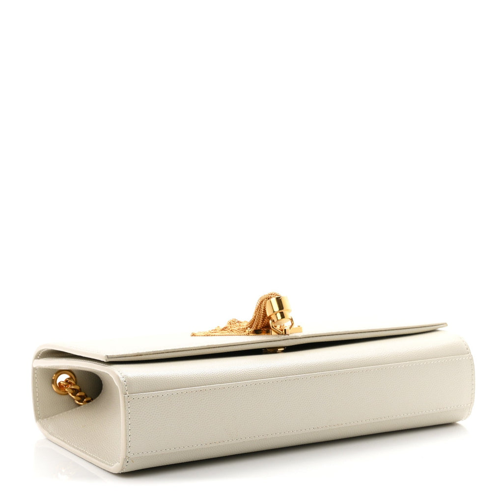 Saint Laurent Grain De Poudre Calfskin Medium Classic Monogram Kate Tassel Satchel Crema Soft