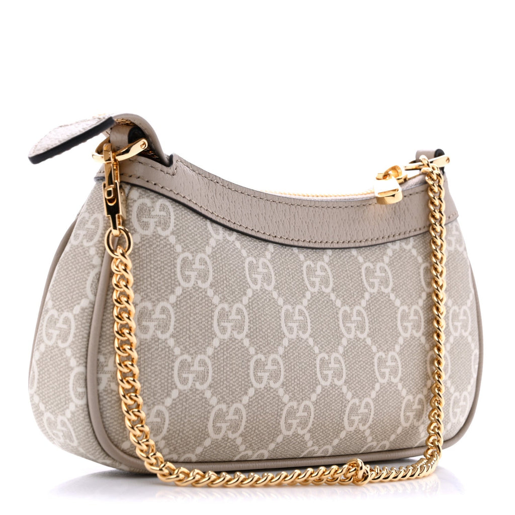 Gucci GG Supreme Monogram Textured Dollar Calfskin Web Mini Ophidia GG Handbag Beige Mystic White Oatmeal