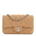 Chanel Lambskin Quilted Mini Rectangular Flap Dark Beige