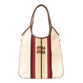 Miu Miu Canvas Calfskin Striped Ivy Beige Naturale Moro