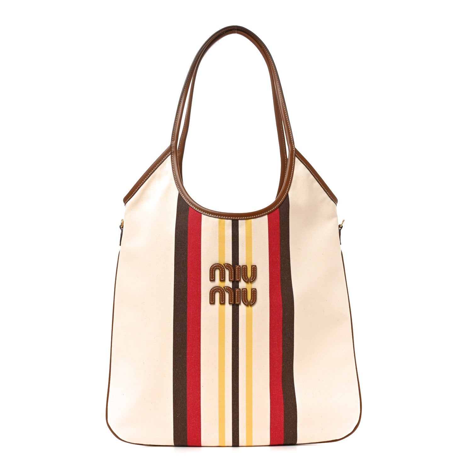 Miu Miu Canvas Calfskin Striped Ivy Beige Naturale Moro