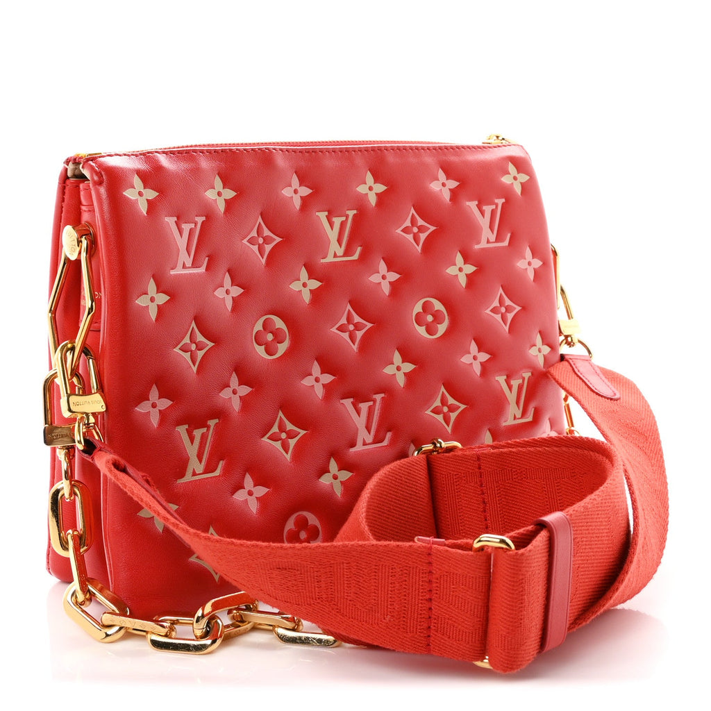 Louis Vuitton Lambskin Embossed Monogram Coussin PM Coquelicot Red
