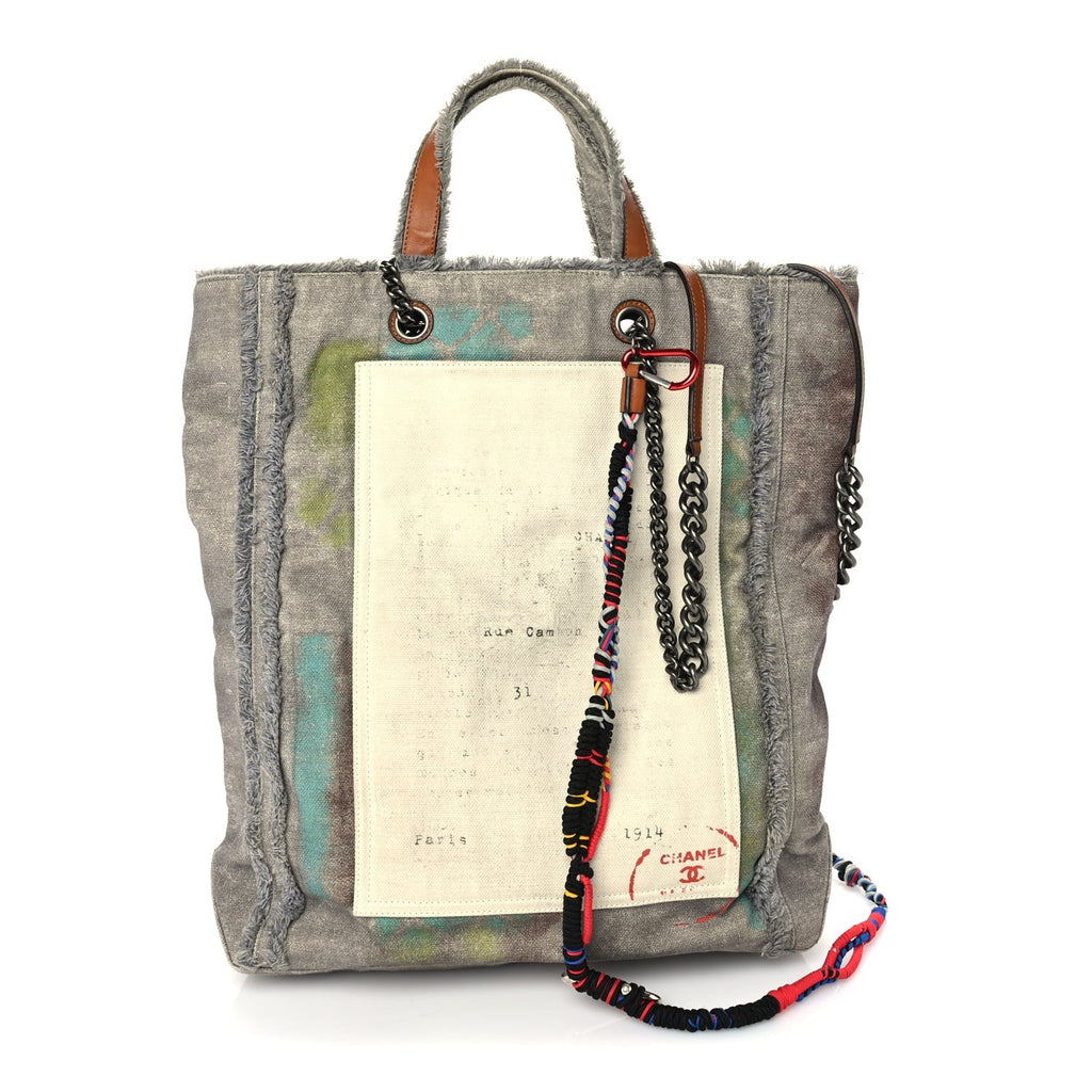 Chanel Canvas Large Graffiti Tote Grey