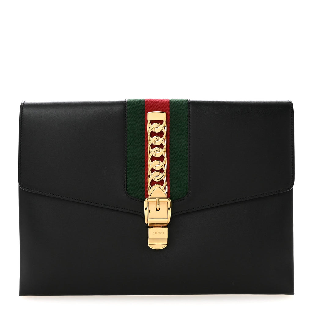 Gucci Calfskin Maxi Sylvie Clutch Black