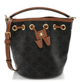 Celine Triomphe Canvas Calfskin Teen Clara Drawstring Bucket Bag Tan