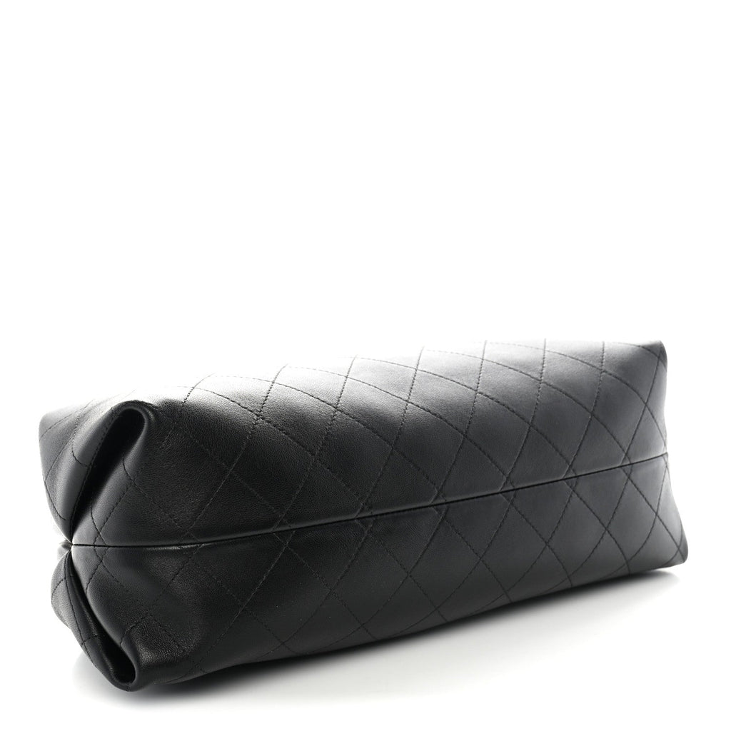 Chanel Lambskin Stitched Clutch With Chain Black