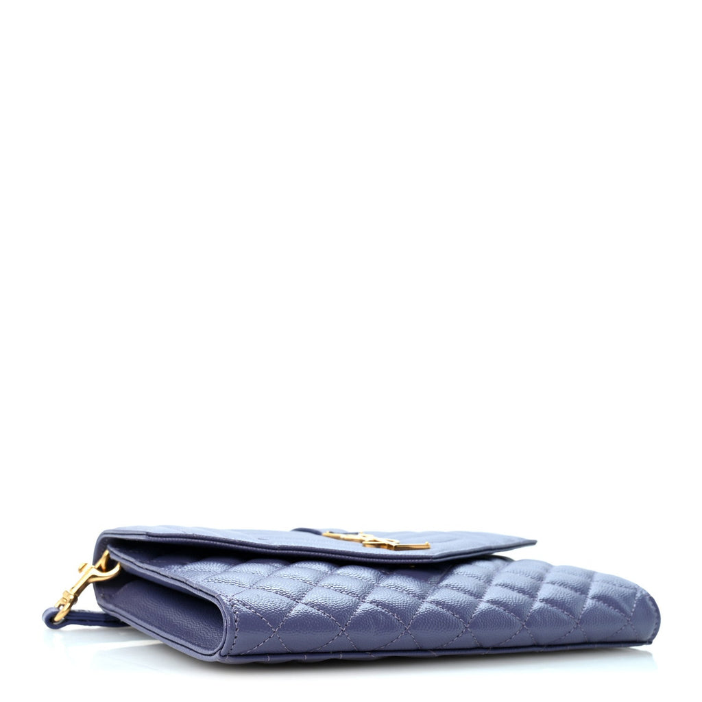 Saint Laurent Grain De Poudre Textured Mixed Matelasse Triquilt Monogram Clutch Dark Wisteria