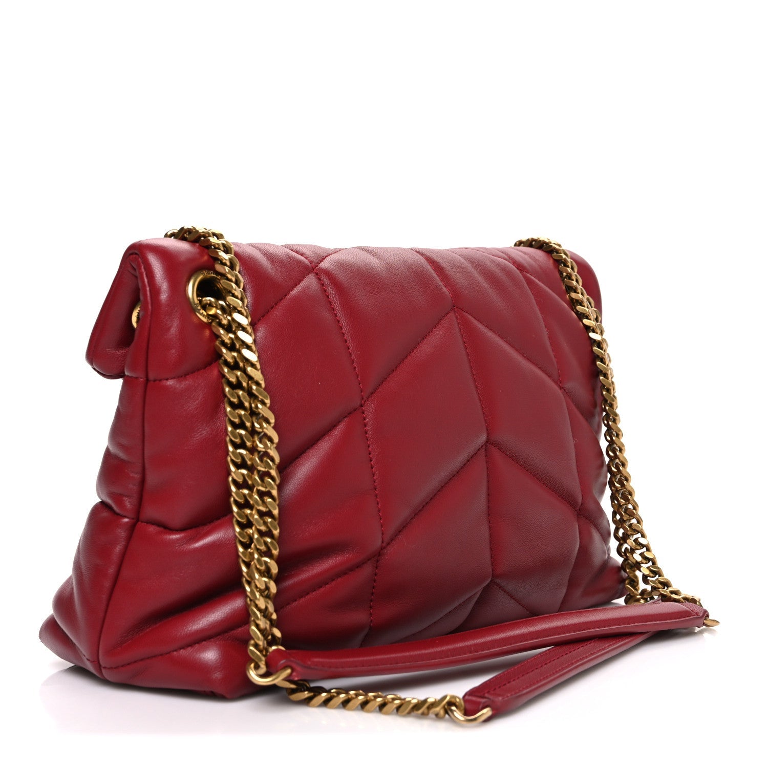 Saint Laurent Lambskin Quilted Small Loulou Puffer Monogram Chain Satchel Red