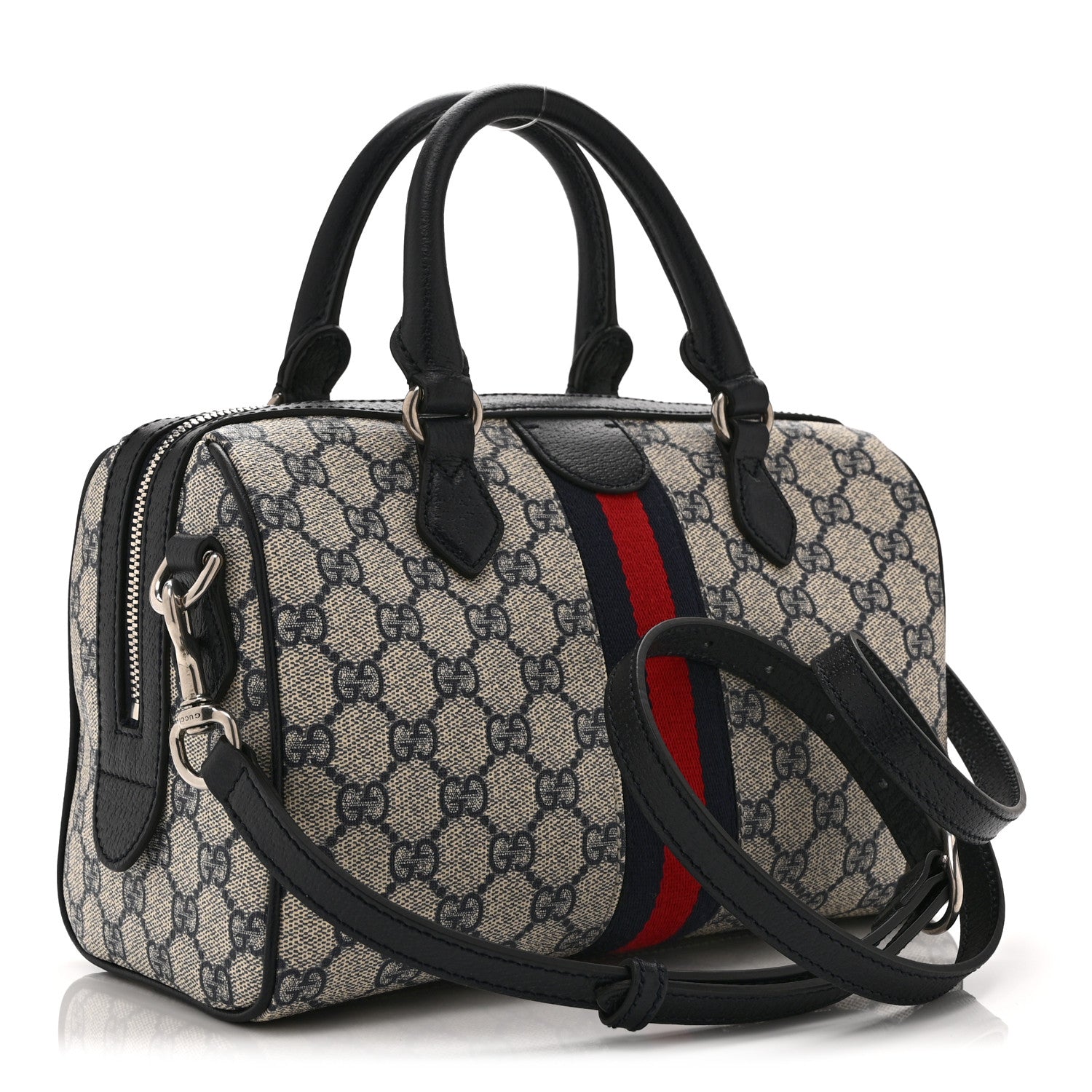 Gucci GG Supreme Monogram Web Small Ophidia Top Handle Bag Beige Blue
