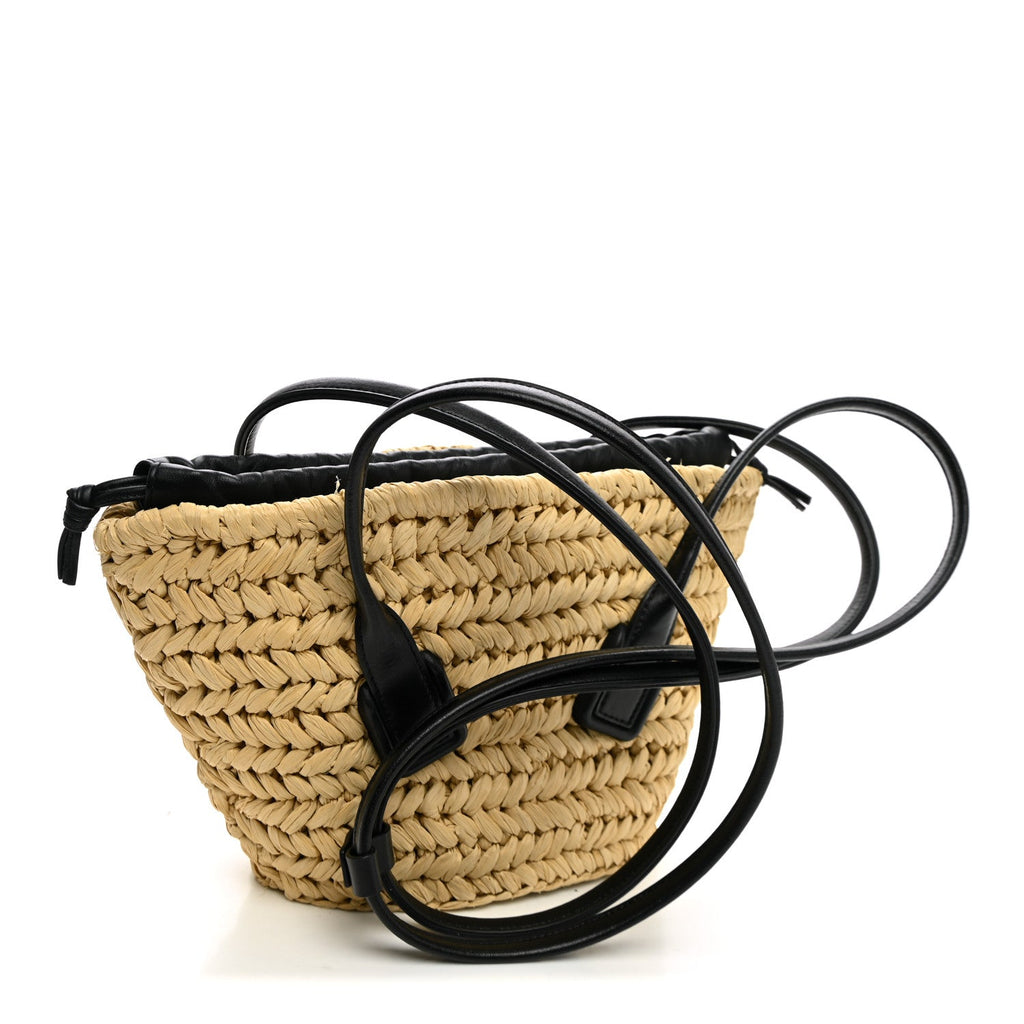 Bottega Veneta Raffia Calfskin Small Arco Basket Black