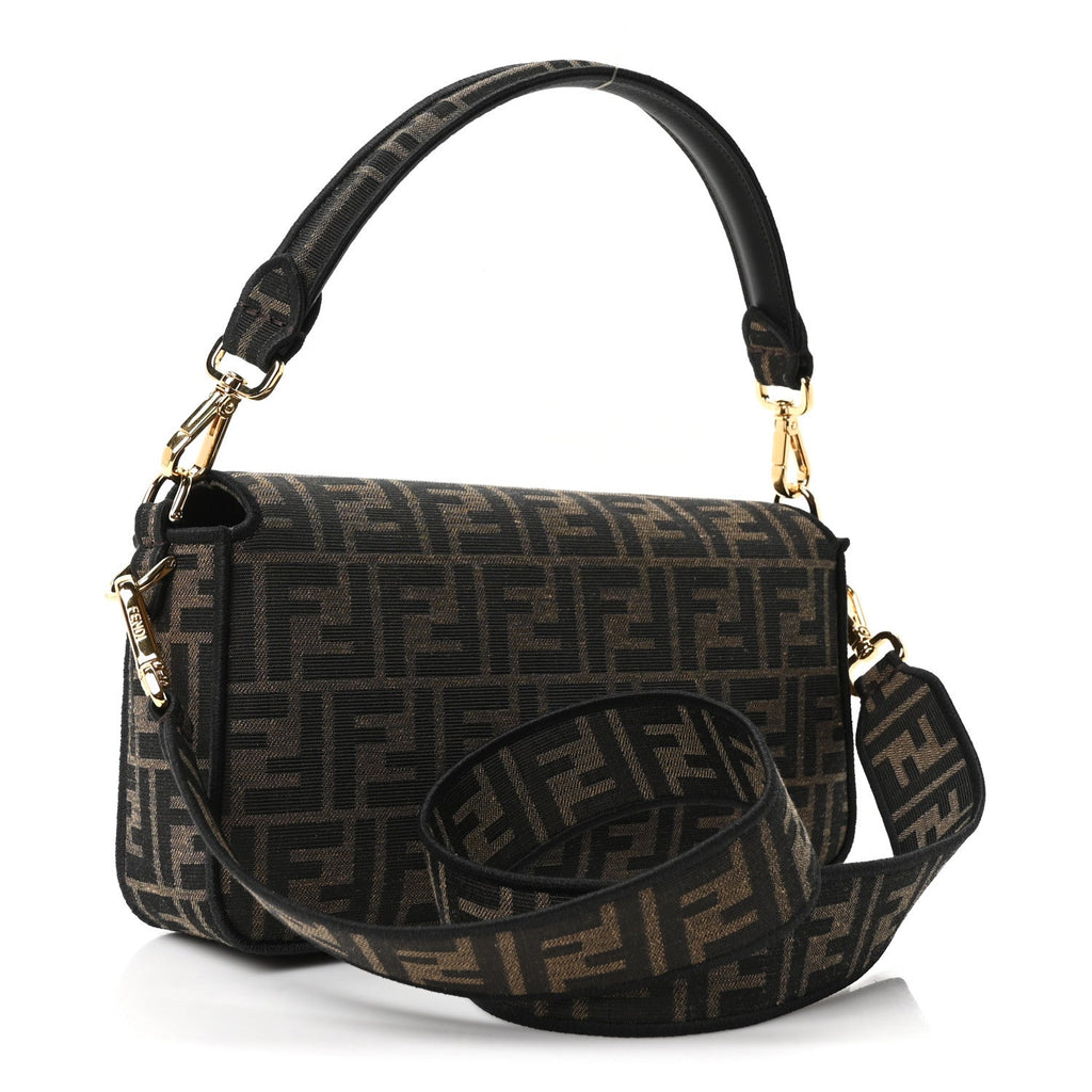 Fendi Fabric Jacquard FF 1974 Medium Baguette Tobacco Moro Black