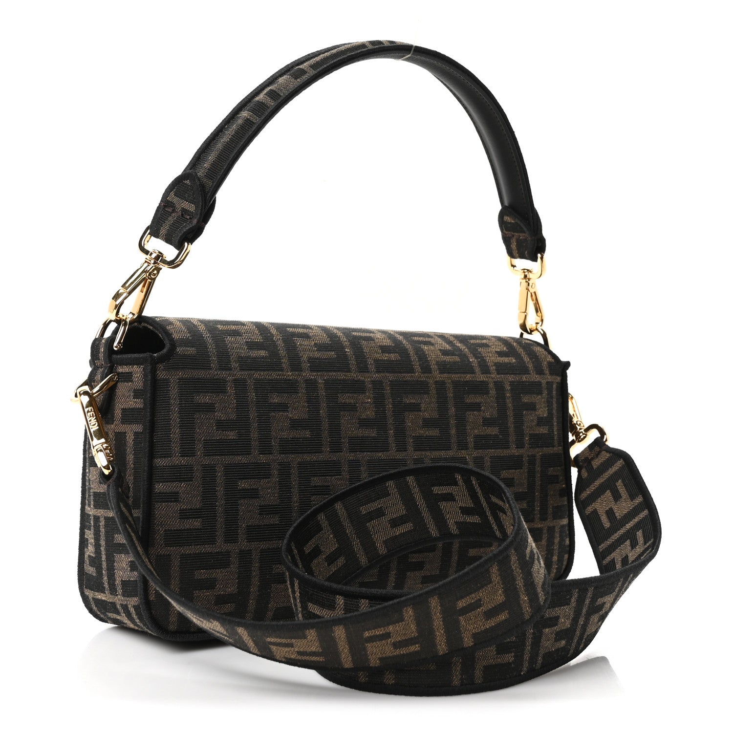 Fendi Fabric Jacquard FF 1974 Medium Baguette Tobacco Moro Black
