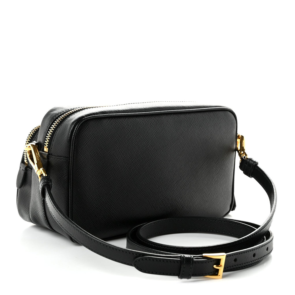 Prada Saffiano Lux Double Zip Crossbody Bag Black