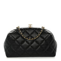Chanel Lambskin Quilted Clutch With Chain Black