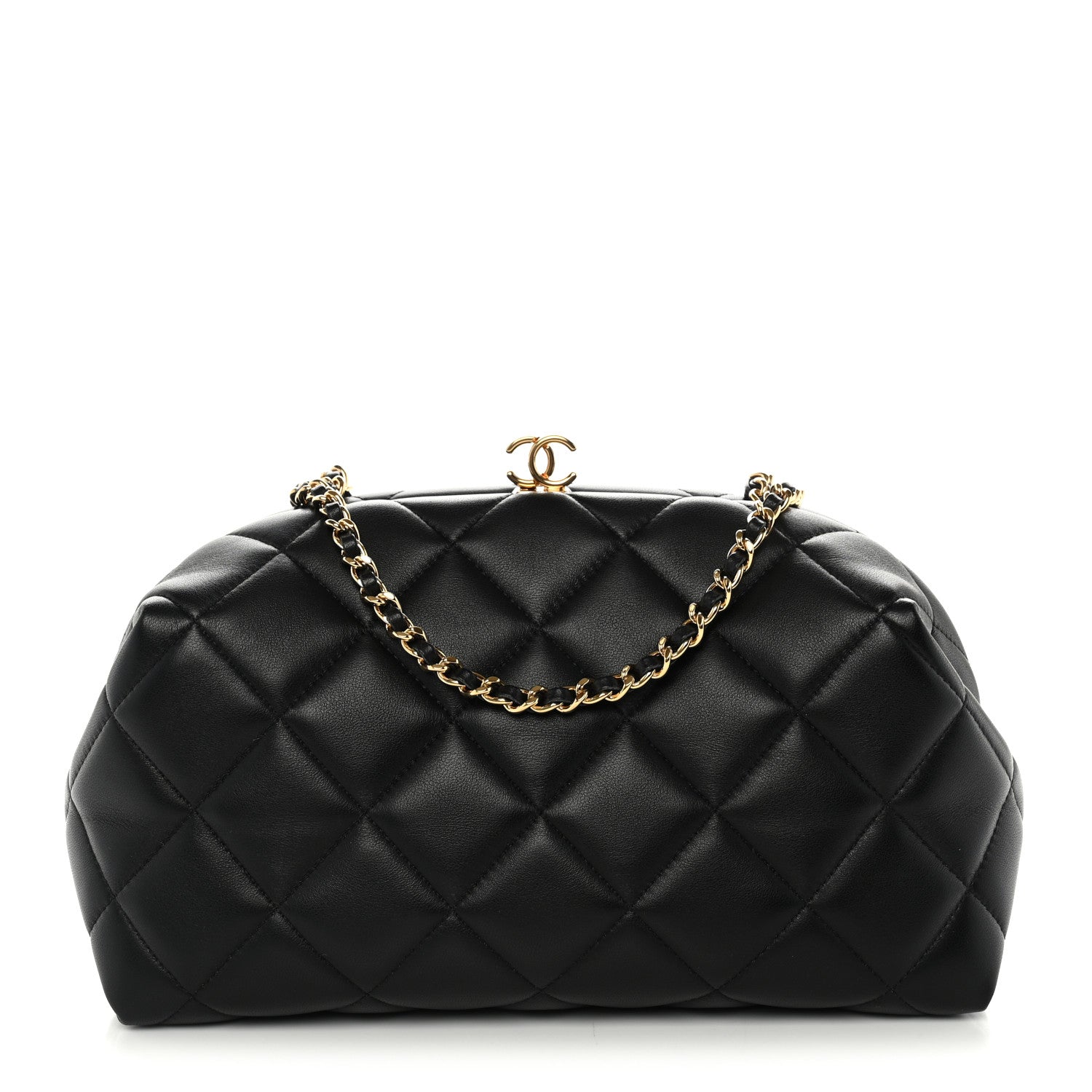 Chanel Lambskin Quilted Clutch With Chain Black