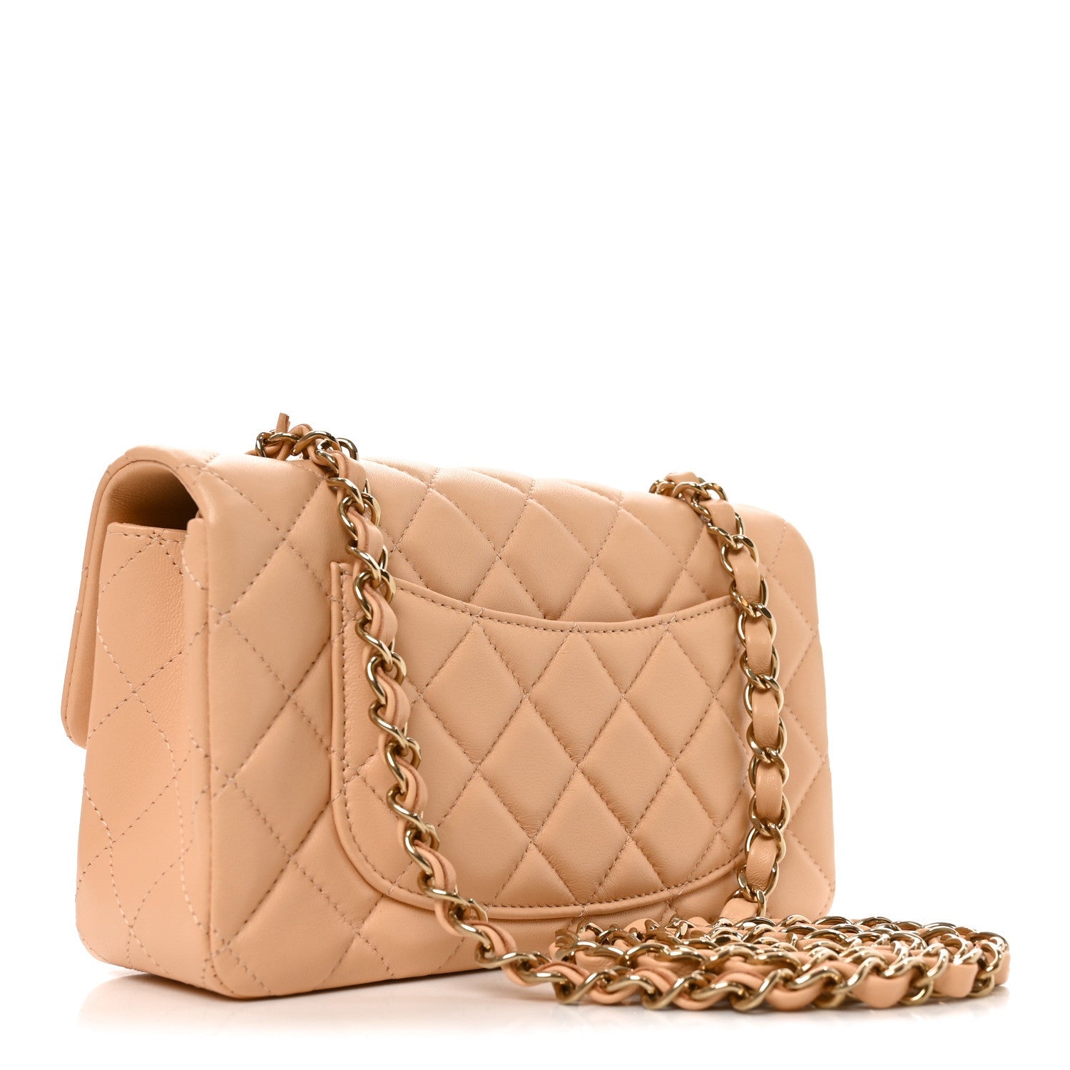 Chanel Lambskin Quilted Mini Rectangular Flap Beige
