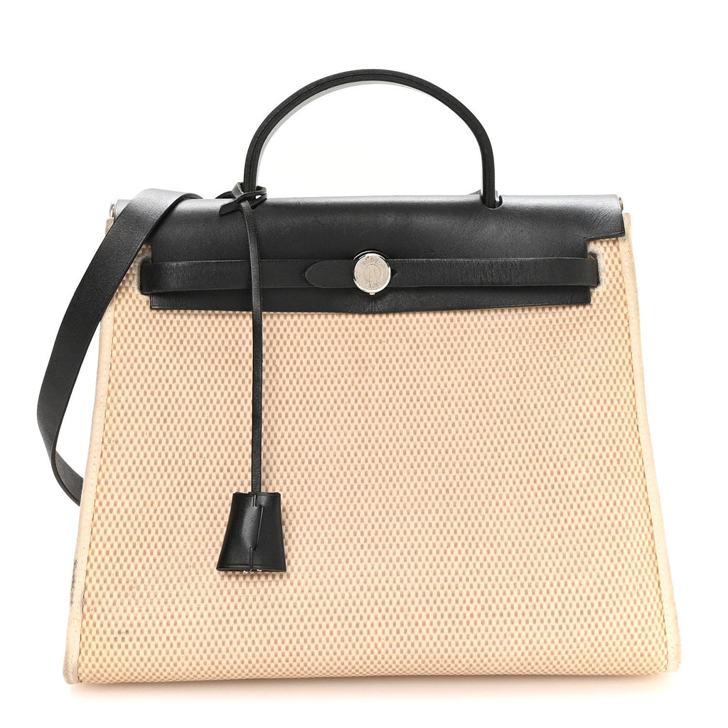 Hermès Toile GM Vache Calfskin Herbag 30 PM Natural Black Natural Black