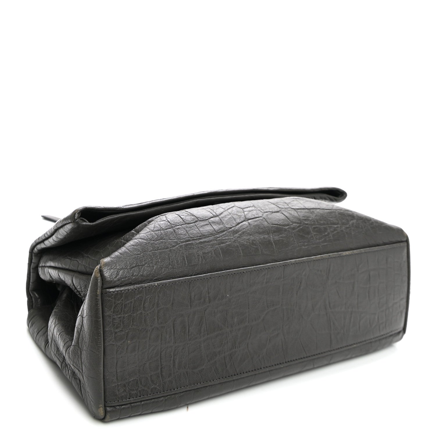 Saint Laurent Calfskin Crocodile Embossed Medium West Hollywood Monogram Fold-Over Grey