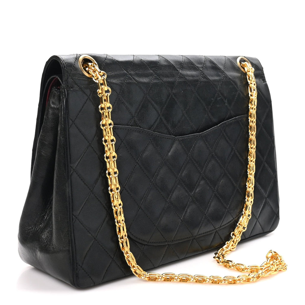 Chanel Lambskin Quilted Medium Double Flap Bijoux Chain Black
