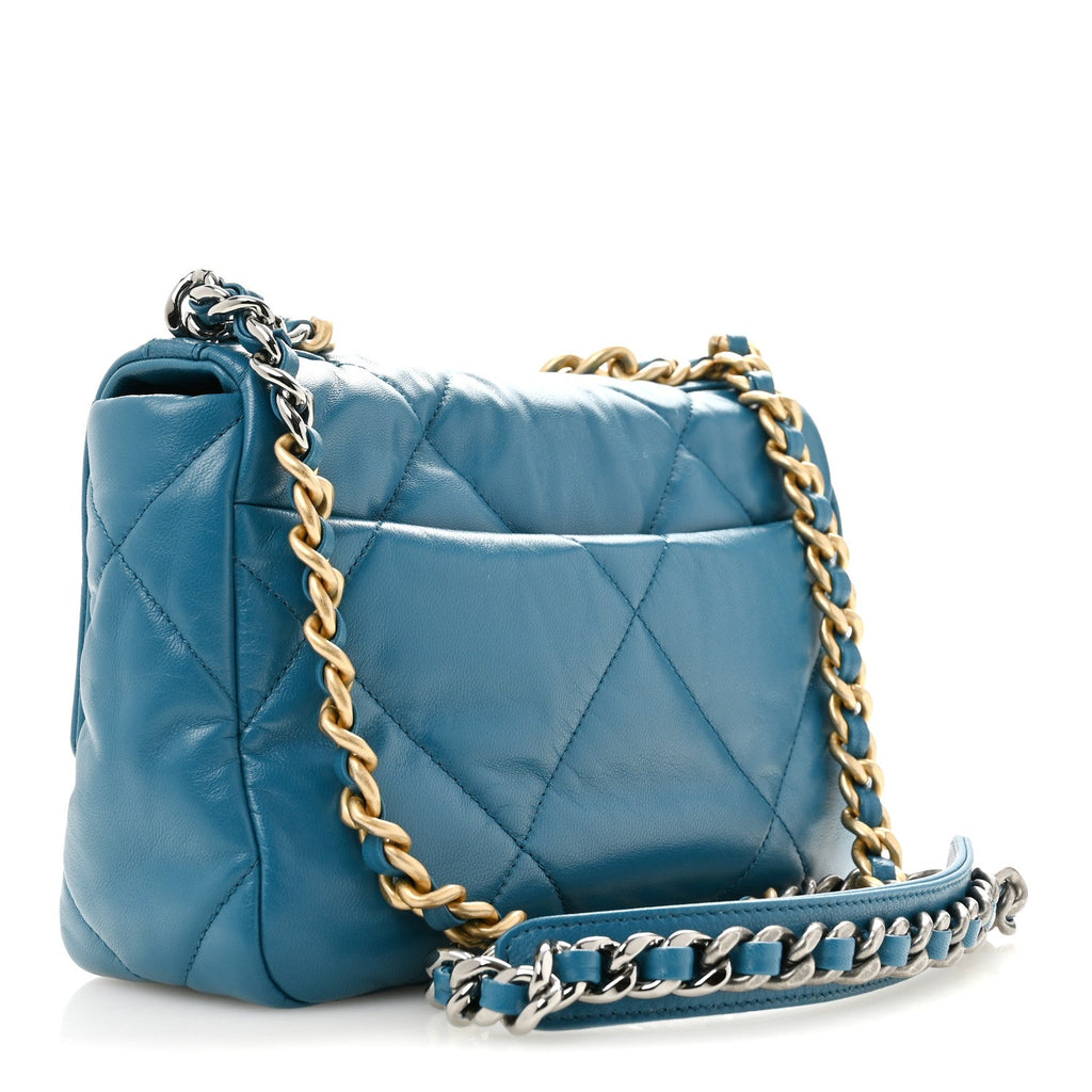 Chanel Goatskin Quilted Medium Chanel 19 Flap Turquoise