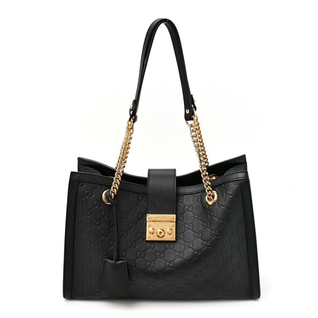 Gucci Guccissima Medium Padlock Tote Black