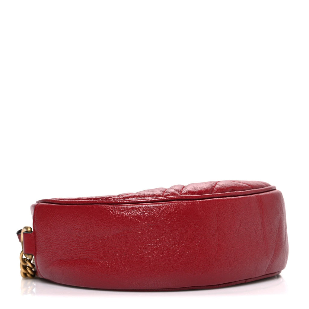 Gucci Glazed Calfskin Matelasse Heart Mini GG Marmont Round Shoulder Bag Romantic Cerise