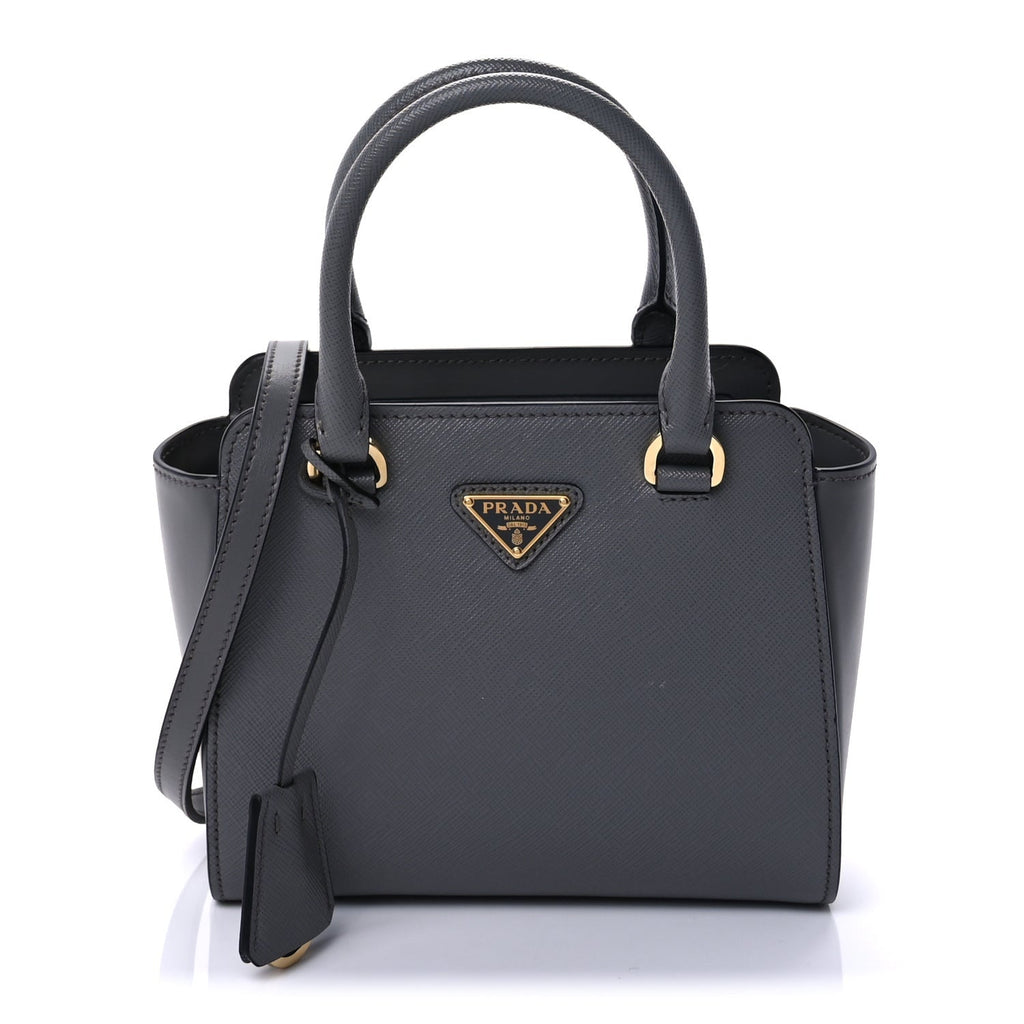 Prada Saffiano Soft Calfskin Mini Zippered Tote Marmo Grey
