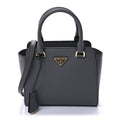Prada Saffiano Soft Calfskin Mini Zippered Tote Marmo Grey