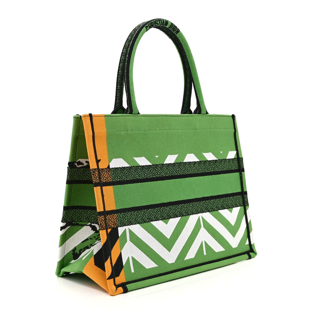 Dior Canvas Embroidered Medium Jungle Pop Book Tote Green Multicolor